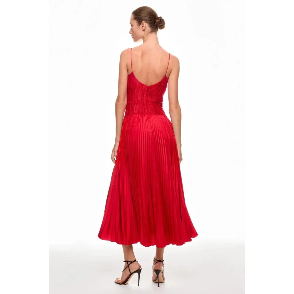 NWT AMUR Cherry Drop Waist Pleated Midi Dress in Red - Size 8‎ - Picture 10 of 16